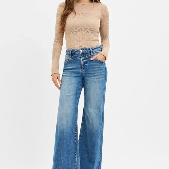 Women's Blue Heart Patch Jeans - Picture 2 of 8